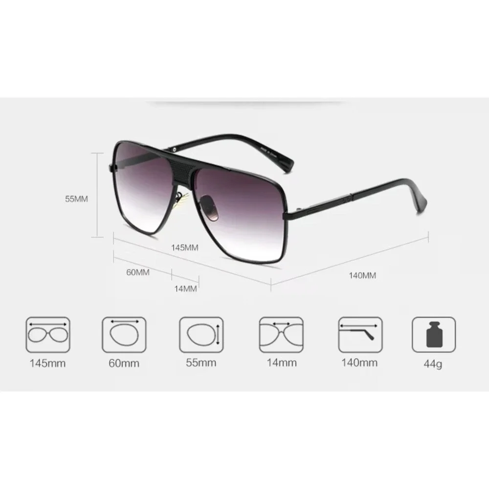 Retro Trendy Sunglasses Men Classic Vintage Square 70s Large Metal Shades Lentes